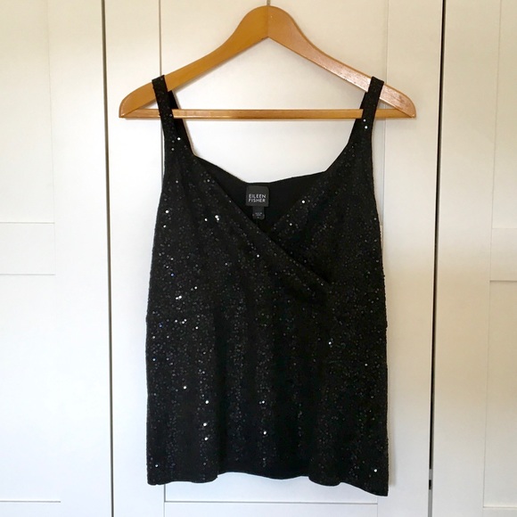 Eileen Fisher Black Sequin Surplice Shell size L - Picture 1 of 8